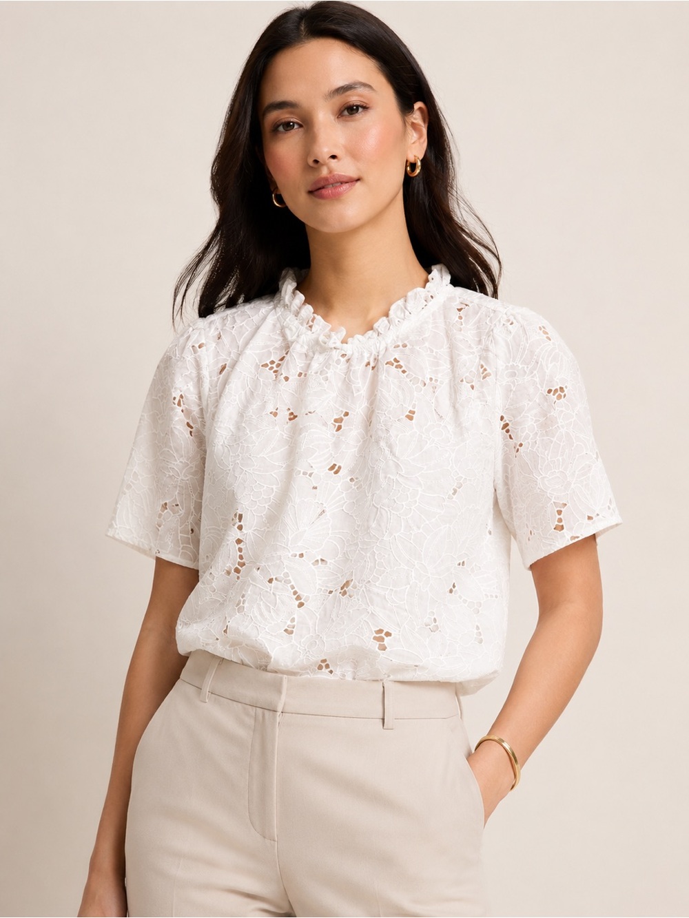 🌺 Ann Taylor Petite Eyelet Lace Blouse